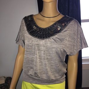 iZByer - Silver & Black Top with Sequins Small